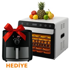 Dalle SS-08A Paslanmaz Meyve Sebze Kurutma Makinesi 8 Tepsili Airfryer Hediyeli